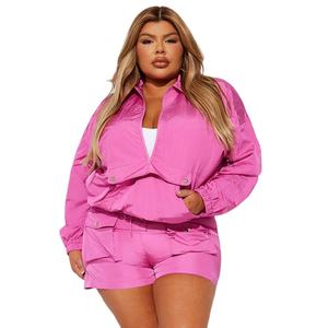 Wholesale Design Stylish <b>Mesh</b> Custom High Quality Sport Short Full Zipper Women Cargo Nylon Tracksuit Windbreaker <b>Two</b> <b>Piece</b> <b>Sets</b> - Product Image 3