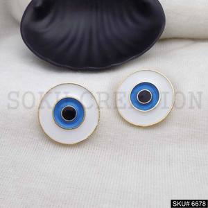 Pendientes de botón de esmalte de ojo protector redondos chapados en oro para mujer hechos a mano, joyería de latón con ajuste de bisel, tipo religioso cristiano - Product Image 3