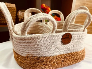 Juego de cestas de yute de 3 piezas de alta calidad para organizador de cocina, solución de almacenamiento y decoración multiusos para el hogar hecha de la India - Product Image 4