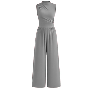 Combinaison sans manches pour femmes, col rond, une pièce, barboteuse, jambe large, tenue d'été en tricot solide avec poches - Product Image 3