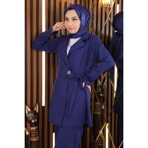 Ensemble décontracté indigo avec ceinture 88049, hauts mi-longs à col rond et manches longues, coupe classique, tailles 2XL et XL, tissu 100% polyester - Product Image 2