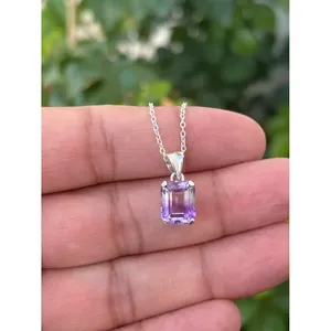 Collier pendentif en améthyste naturelle, argent sterling 925, bijoux en pierres précieuses faits à la main, fournisseur en gros OEM ODM - Product Image 1