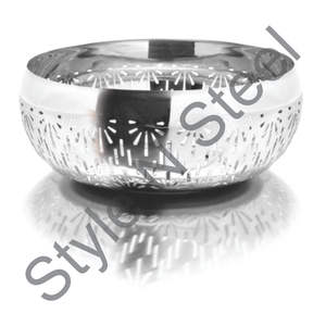 Cuenco de acero inoxidable para frutas y ensaladas, tazón de fruta de diseño único, color plata con corte único, venta al por mayor - Product Image 1