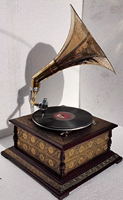 Gramophone vintage en métal noir poli, fait main, fonctionnel sans électricité, artisanat Calvin, décoration d'intérieur