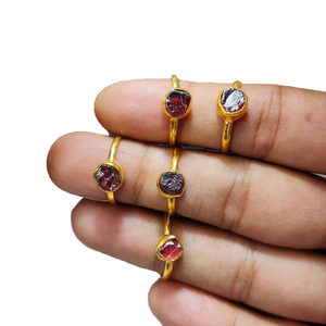Raw Garnet Birthstone <b>Ring</b> Gold Vermeil Gemstone <b>Ring</b> Collate <b>Set</b> Stone Fine Jewelry for Women Jewelry Making Supplies - Product Image 2