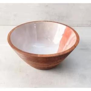 Tazón para Servir Hecho a Mano de Madera de Mango con Interior de Esmalte Morado Brillante, Vajilla Moderna, Tazón Decorativo para Ensaladas - Product Image 4