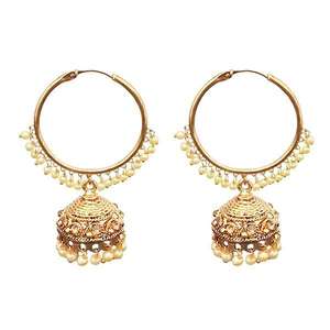 Kriaa ต่างหูไข่มุกชุบทอง jhumki 1313041เครื่องประดับมุกที่หรูหราและมีสไตล์ - Product Image 1