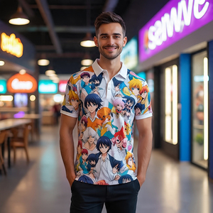 Anime Printed for Shirt Men's Polyester/Cotton <b>Knitted</b> Fabric Short Sleeve Breathable Quick Dry Digital Printing - Product Image 6