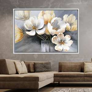 Elegant Abstract Flowers Canvas Print - Modern Floral Wall Art,1P:White <b>Framed</b> - Product Image 1