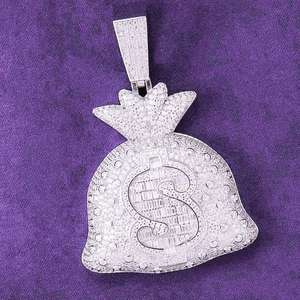 Pendentif en argent 925 avec diamants de haute qualité, design Moneybag, bijoux hip-hop, serti de diamants, pendentif en moissanite VVS - Product Image 1