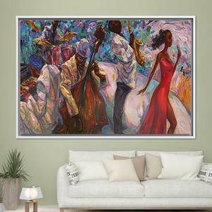 Impression sur toile de musique jazz : Art déco ethnique, option verre trempé, toile encadrée BLANCHE - Product Image 1
