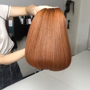 Vente en gros de cheveux humains vierges raides à long os couleur orange brûlé fermeture brute base de toupet en dentelle trame vierge suisse de haute qualité - Product Image 4
