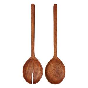 ชุดช้อนส้อมสลัดไม้ธรรมชาติ 2 ชิ้น สำหรับใช้ในบ้านและงานแต่งงาน ชุดช้อนและส้อมเสิร์ฟอาหารบนโต๊ะอาหาร อุปกรณ์สลัด - Product Image 2
