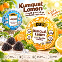 KisKis Gommes Rafraîchissantes Naturelles aux Herbes pour Apaiser la Gorge, Saveur Loquat, Kumquat et Citron, Boîte Métallique, Bonbons Revitalisants
