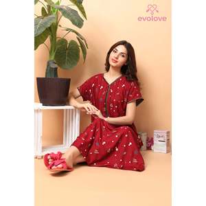 Camisón Largo Estampado de Rayón Casual para Mujer Evolve, Ropa de Dormir Tejida Súper Cómoda con Cintura Elástica y Cordón Ajustable para el Hogar en Verano - Product Image 3
