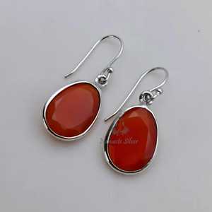 Pendientes de Plata de Ley 925 con Cornalina Roja Natural, Colgantes Ovalados Hechos a Mano, Joyería de Piedra de Nacimiento de Julio con Perlas Únicas - Product Image 5