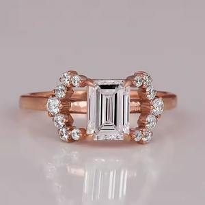 Lab Grown Emerald Cut Diamond Ring 18K <b>Rose</b> Gold Plated Stylish Engagement & Wedding Ring for Women - Product Image 1