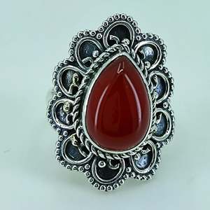 Navya Craft Women's 925 Sterling Silver Red Carnelian Gemstone <b>Ring</b> Pear Shape <b>Statement</b> Jewelry 18K Size 4 14 Perfect Gift - Product Image 4