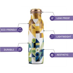 Geometric Pattern Printed Copper <b>Water</b> Bottle Modern Design Ayurvedic Health Drinkware Leakproof <b>Container</b> For Yoga Fitness - Product Image 4