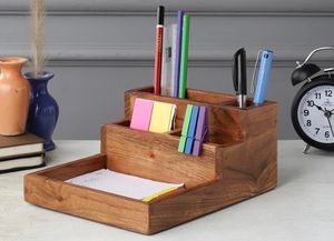 Hand-made Solid Wood Staircase Desk <b>Organizer</b> Wooden <b>Desktop</b> Pencil Cup Office Supplies <b>Organizer</b> Caddy Stand - Product Image 6