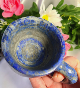 Taza tallada de cristal de lapislázuli genuino de 3,8 pulgadas con inclusiones de pirita para curar Reiki mayorista - Product Image 4