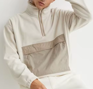 Custom Logo Bulk High Quality Pocket Custom Color Block Design Embroidery Fleece Half Zip Hoodie - Product Image 6