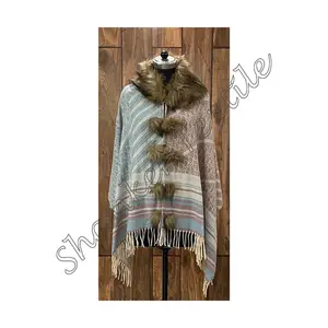 Indian Boho Solid Color Fur Women New Product Fur Shawl Hand Made With Fur Wholesale Women Stoles