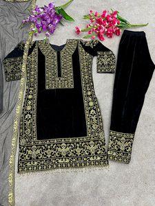 กำมะหยี่วิสคอสหนักพร้อมงานปักหนักด้วยงานปักเพชรด้วยงานฝีมือแฟนซี Moti ลูกไม้เต็มขอบแขน - Product Image 4