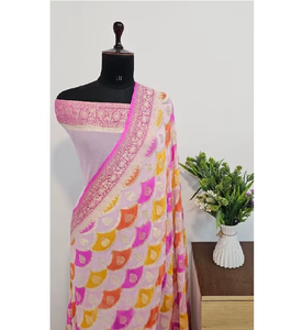 Sari Banarasi de Georgette Khaddi Puro, Tejido a Mano, Tela Suave Tradicional, Detalles en Zari, Elegante, Lujoso, de Secado Rápido, Protección Solar - Product Image 6