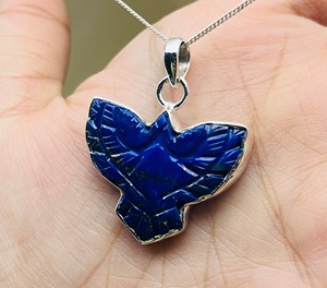 Lapislázuli águila colgante 925 plata esterlina águila tallada lapislázuli declaración collar - Product Image 2