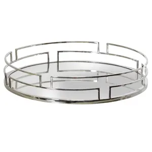 Plateau en métal élégant fait à la main pour la décoration de table de designer, événements, décoration saisonnière, plateau royal avec poignées en corde fabriqué par Zahid Exports - Product Image 2