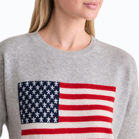 Pull en maille gris chiné personnalisé pour femme, motif drapeau américain, col rond, style décontracté, essentiel automne-hiver