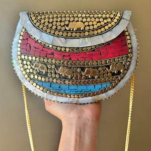 Mosaic Wedding Purse Indian Handmade Velvet Clutch Bridal Evening Handbag Ethnic Gifting Stone Inlay Fashion Large for Women - Product Image 4