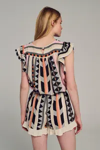 Ensemble 2 pièces pour femmes v-tissage texturé haut short barboteuse robe à la main léger respirant séchage rapide élégant pour l'été - Product Image 2