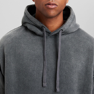 Ropa informal recortada de lana de 500Gsm para hombre, Sudadera con capucha de lavado ácido de gran tamaño con hombros caídos de algodón lavado con piedra de alta calidad - Product Image 3