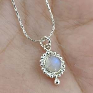 925 Sterling Silver <b>Moonstone</b> Necklace with Natural Rainbow Gemstone Handmade June Birthstone Jewelry Unique Pattern - Product Image 4