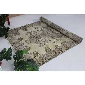 Turkish Vintage Rug 4.9x8.7 ft (149x264 cm), <b>Brown</b> Solid <b>Wool</b> Rug - Product Image 5