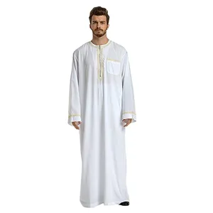 Customized High Quality silk made Islamic Men Robe Men's Saudi Arabian Design Long Thobe Clothing Muslim Men's wear
