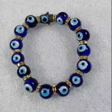 High Quality Handmade Turkish Evil Eyes Bracelet 10mm Glass Beads with Religious Nazar Charm Good Luck Semi-Precious Stone Craft