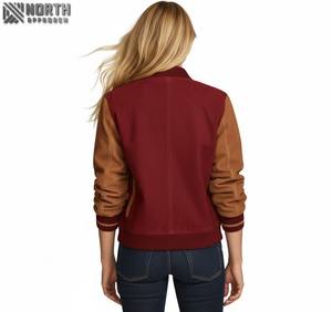 Prix chaud respirant matériel femmes université veste nouveau Style couleur unie femmes Letterman veste Oem entretenu en cuir personnalisé - Product Image 2