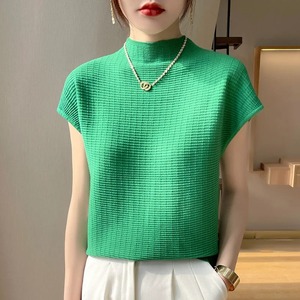 T-shirts d'été pour femmes Manches courtes Femmes Col en O Couleur solide Mode Vêtements pour femmes Tee Mock Neck Casual Soft T Shirt Oversize - Product Image 6