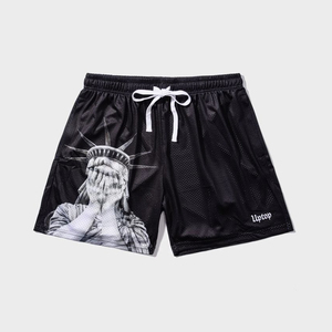 Pantalones cortos de malla para fitness de calle para hombre con logotipo personalizado impreso, cintura elástica cómoda, diseño de sublimación sólido - Product Image 6