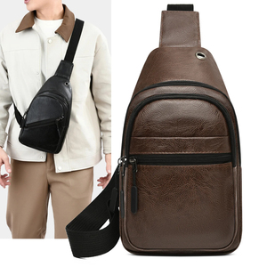 Bolso de pecho minimalista para hombre, bolso de hombro, cierre de cremallera de cuero sintético, 30 cm x 18 cm x 6 cm, impermeable, uso diario - Product Image 6