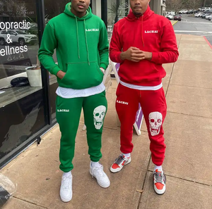 Custom 3D Puff Print Sweatsuits Two Pieces Fleece Tracksuit Set <b>Oversized</b> Cotton <b>Joggers</b> Flared Sweatpants and Hoodie Set Men - Product Image 6