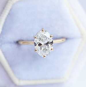 Anillo DE BODA solitario de diamante cultivado en laboratorio natural de corte ovalado de 2 quilates personalizable Estilo Vintage de fábrica de oro amarillo para fiestas - Product Image 4