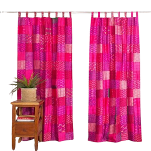 Sari de seda Antigua India, cortina de Color de retales temáticos, cortinas cuadradas hechas a mano Hippie bohemio para decoración de ventanas del hogar - Product Image 1
