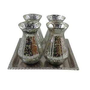 Plateau Rectangle avec cinq votifs en nickel argent Antique articles ménagers décoratifs bureau restaurants hôtels intérieur décor à la maison - Product Image 6