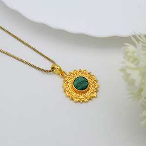 Trendy Unique Brass Necklace Boho Malachite Pendant For Women 18k Gold Plated Tribal Sun Floral Jewelry For Wholesale/OEM/ODM - Product Image 6