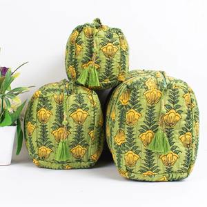 Set of 3 Water Resistant Large Vintage Indian Block Print Cotton Makeup & for <b>Bags</b> Eco-Friendly Cosmetic Case for Travel - Product Image 3