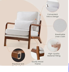 Fauteuil d'appoint de style Mid-Century avec coussin lombaire, fauteuil lounge en tissu lin, fauteuil confortable - Product Image 3